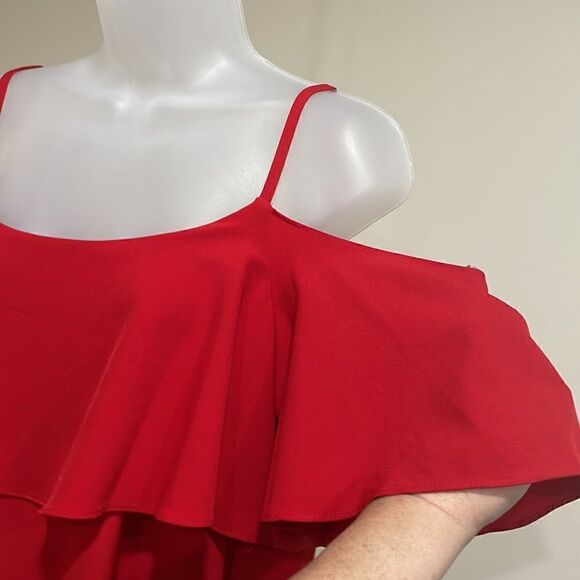 NWOT Bobeau Red Spaghetti Strap Cold Shoulder Dress.  Size M medium 8/10 - Picture 3 of 8